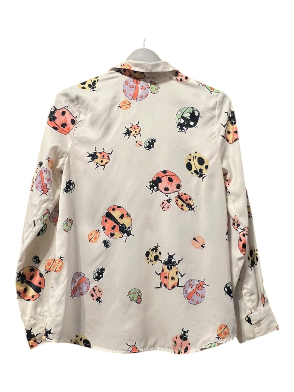 ModCloth Ladybug Print Button-Up Blouse Ivory Multicolor Size Medium - Picture 3 of 5